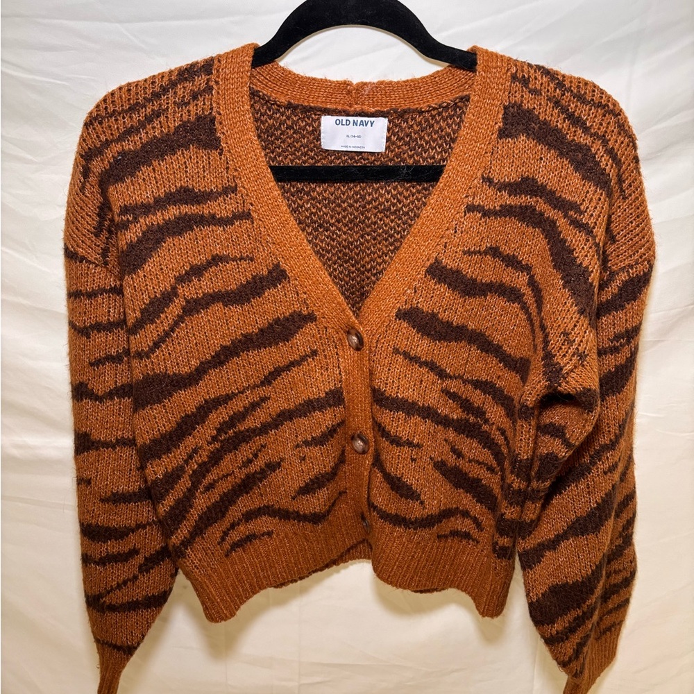 Old Navy Women's Tan and Brown Tiger Cardigan